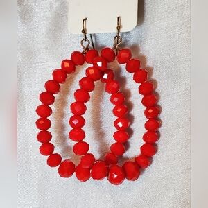 Vintage Faceted Red Beaded Hoop Earrings